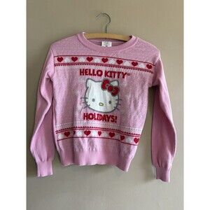 Hello Kitty Holidays Girls Pink Sweater Size L 10-12 Christmas Valentine's Day